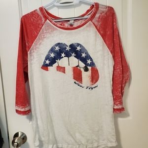 Vegas/lips red and white baseball t shirt.